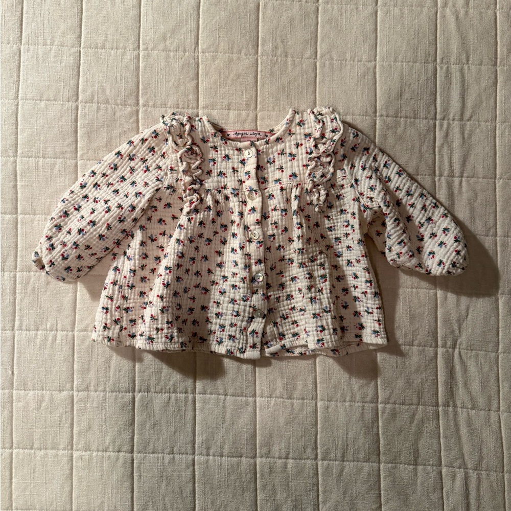 Konges Sløjd Coco Frill Shirt In Fleur Tricolore • Size 12 Months
